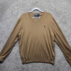 Vintage Ralph Lauren Mens SweaterXL Tan Sweatshirt Pima Cotton Long Sleeve VTG